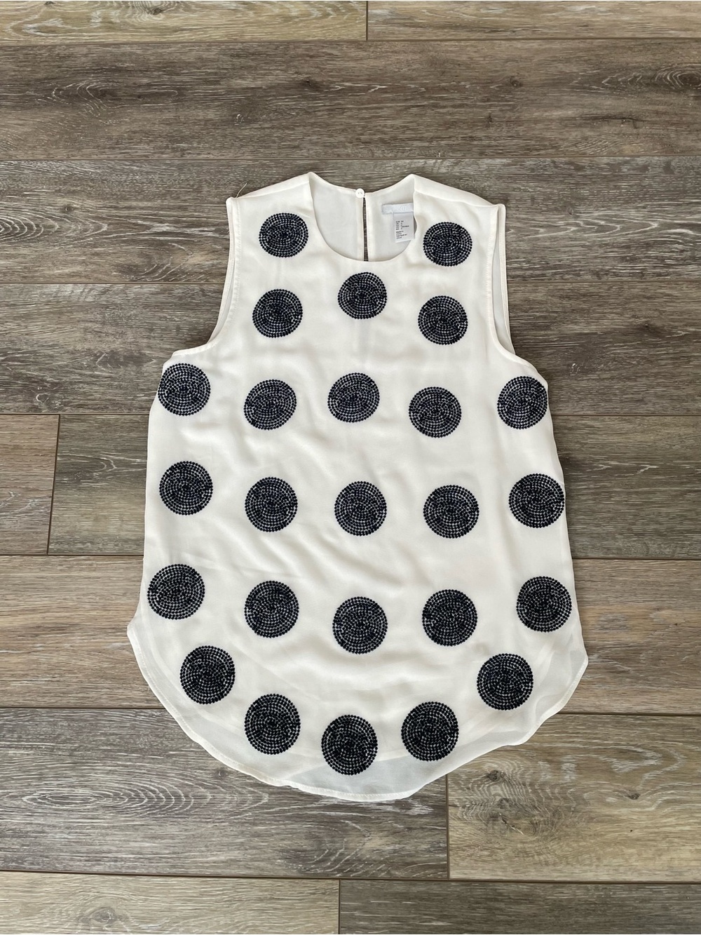 H&M Sleeveless White Polka Dot Embellished Shell Top